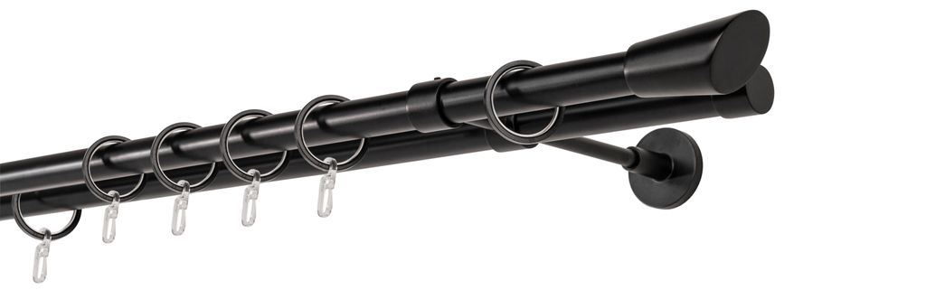 Gardinenstange auf Maß 20mm Rag 2-lauf Wandträger 20cm Farbe: Schwarz, Größe: 190cm