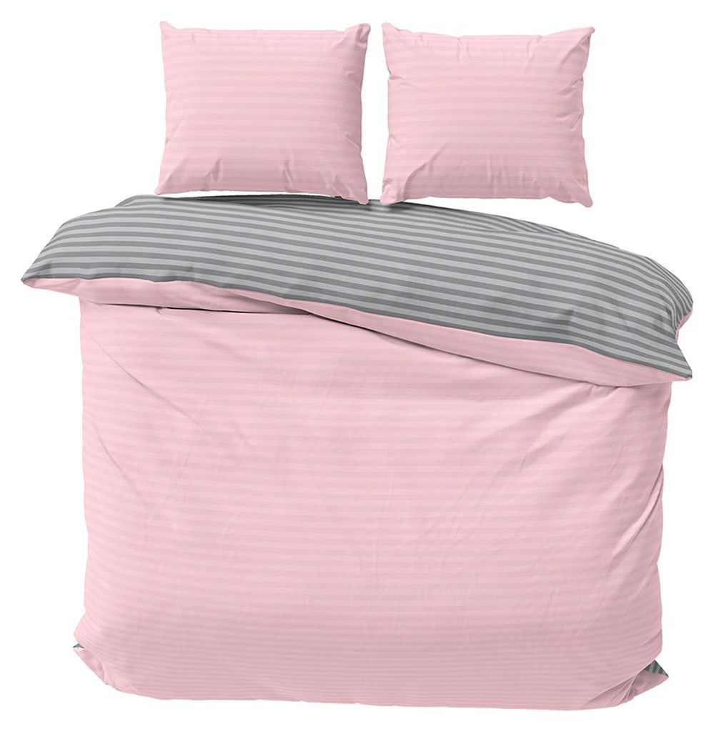 Bettwäsche 240x220 cm Baumwolle Rosa Grau gestreift Stripe Produktbild 