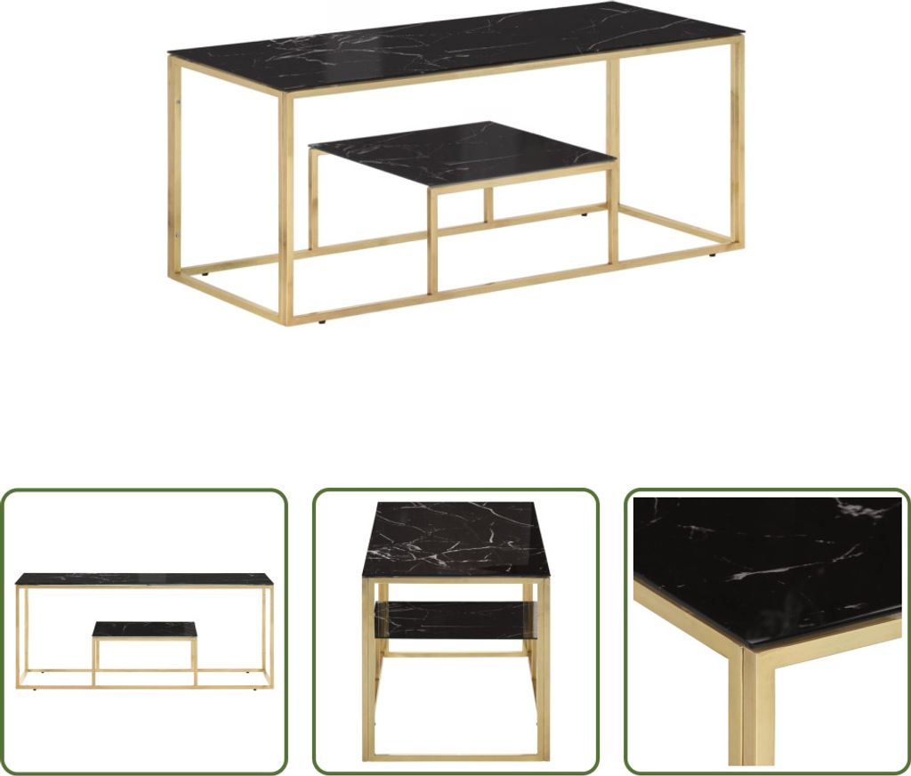 The Living Store Couchtisch Golden Edelstahl und Hartglas