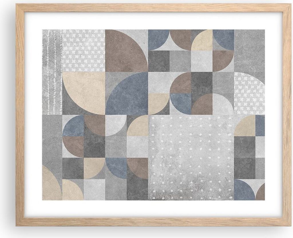 Gerahmtes Poster - Rahmen in heller Eiche - Geometrie Kunst Stein - 50x40 cm - Wand Bild - Wanddeko - Wandbilder - Kunstposter - Wandposter - Bilde...