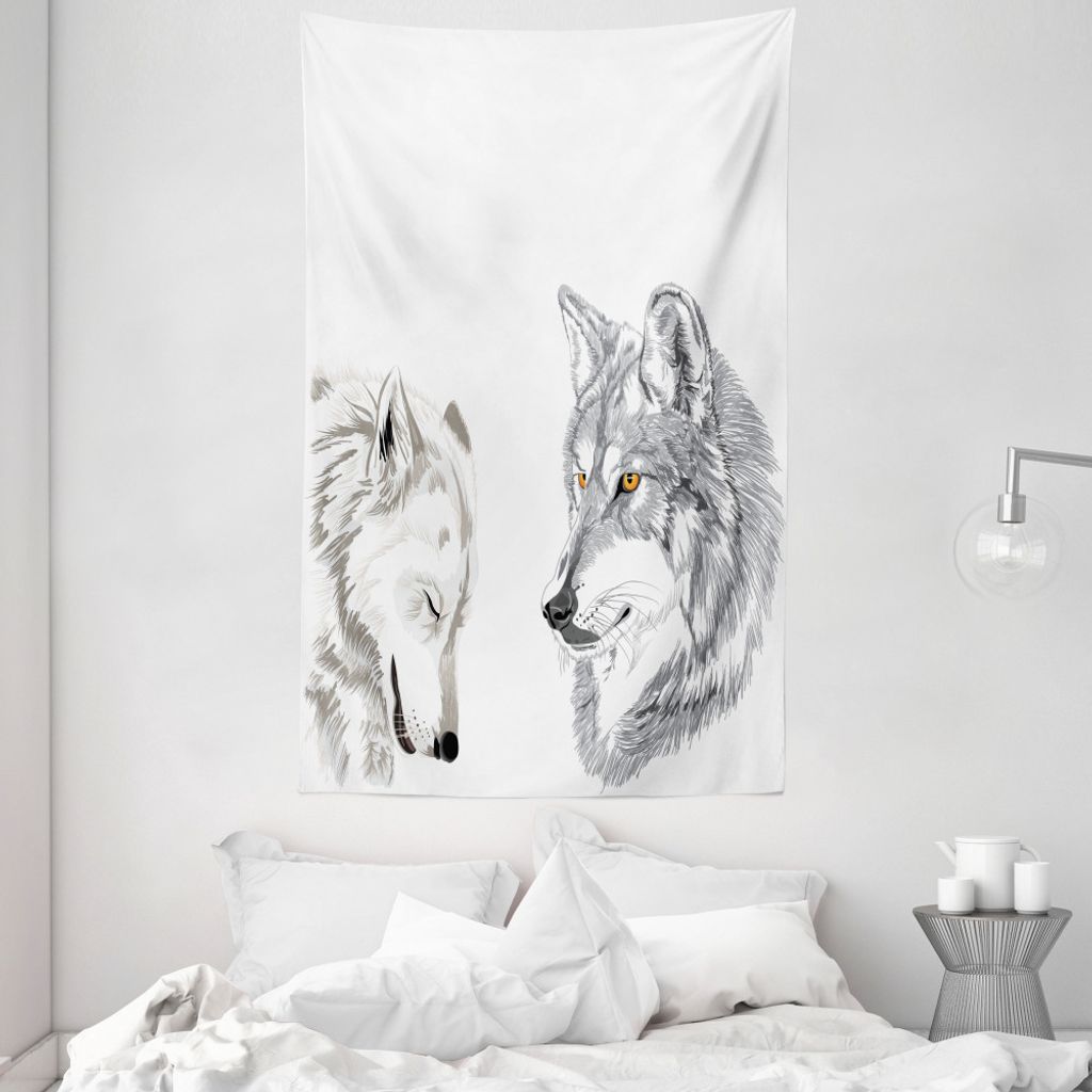 ABAKUHAUS Wolf Wandteppich und Tagesdecke, Flüchtiges Portrait Wildlife aus Weiches Mikrofaser Stoff Waschbar ohne Verblassen Digitaldruck, 140 x ...