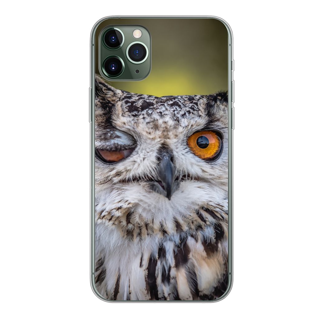 MuchoWow Handyhülle Schutzhülle Hülle für iPhone 11 Pro Max Eule - Auge - Orange Silikon Softcase Handy Hülle - Schutz