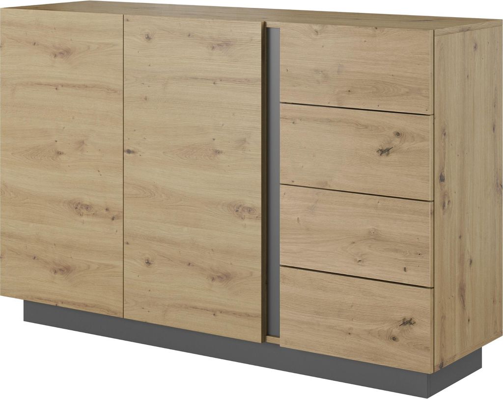 Kommode ANDEBU KOM3 - Eiche - Grau Graphit - Schubladen - Breite 138 cm, Höhe 91 cm, Tiefe 40 cm