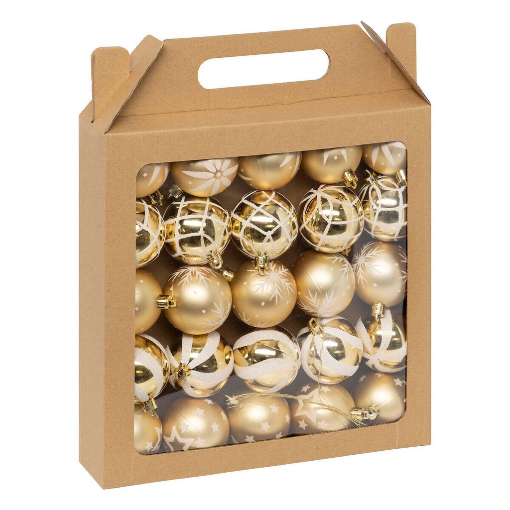Christbaumkugeln "Colorama de Noël" 25er-Set aus Kunststoff D 6 cm Gold weiß