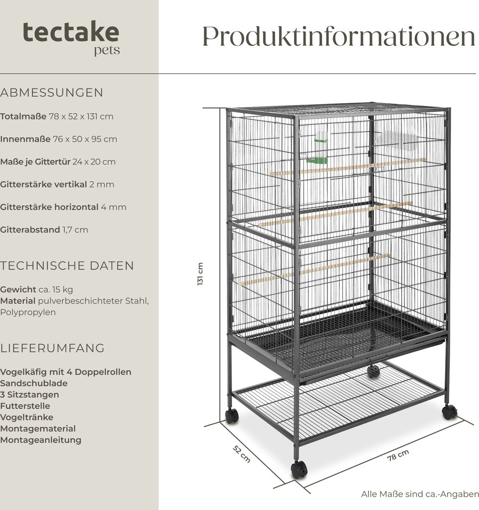 Klietka pre vtáky vysoká 131 cm - antracitová Obrázok produktu 9