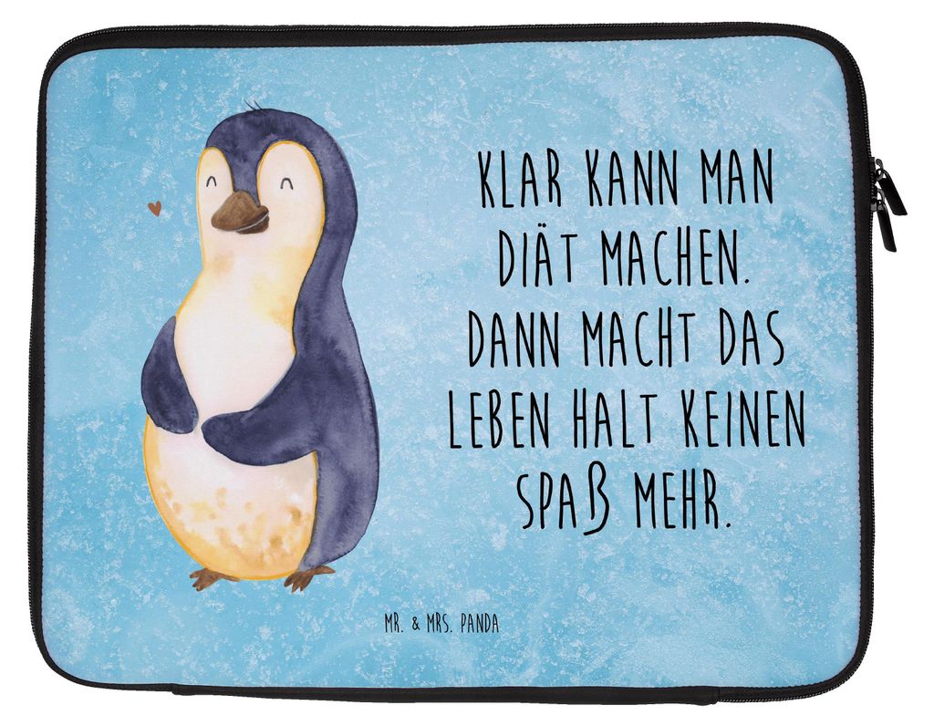 Mr. & Mrs. Panda Hülle Laptop Pinguin Diät 33 x 42 cm - Eisblau - Geschenk, Tasche, Gewicht, Laptophülle, Motivation, Laptoptasche, Abnehmen