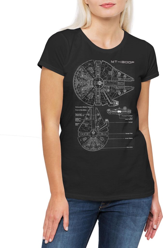 Urban Backwoods Falcon Blueprint, Damen T-Shirt, Farbe: Schwarz, Größe: M