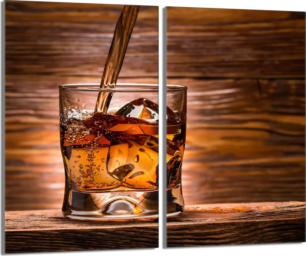 Set 2 Piastre Copriforno 30x52 Vetro Temperato Legno di Whisky
