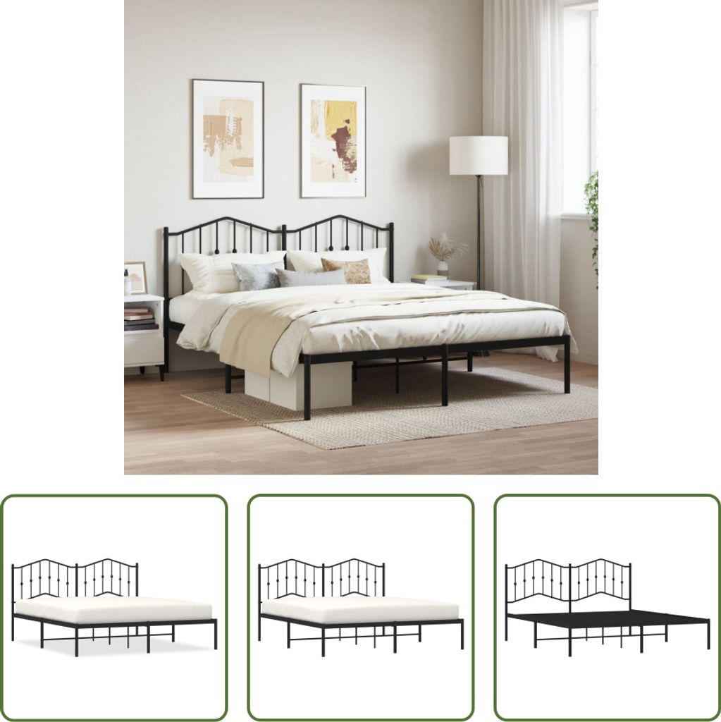 The Living Store Bettgestell mit Kopfteil Metall Schwarz 160x200 cm
