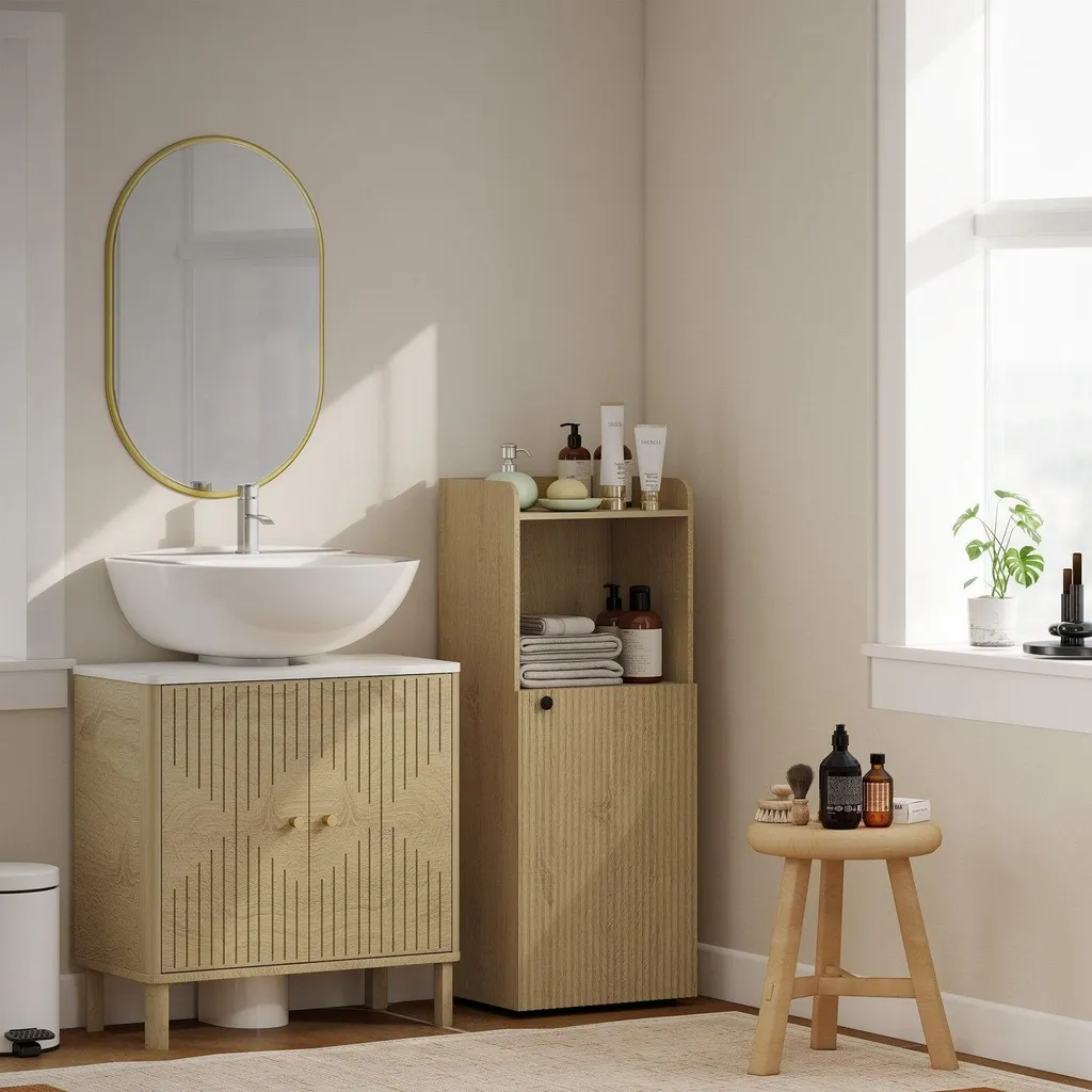 Rangement salle de bain compact chêne jaune, idéal petit espace 104 cm - 9