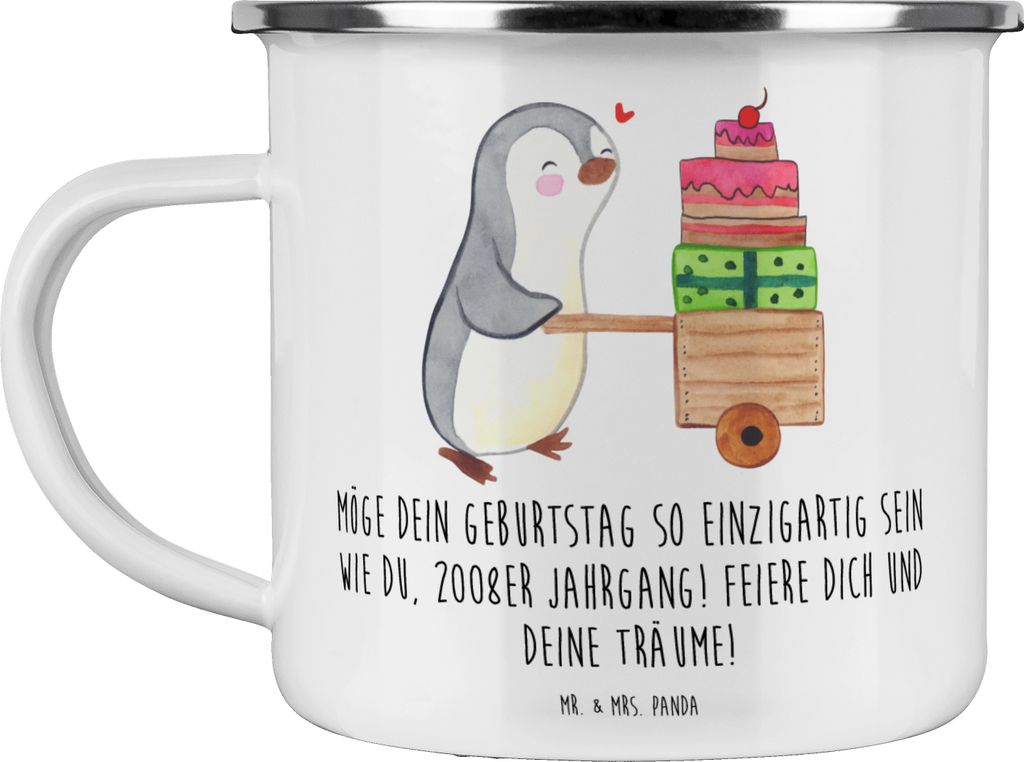 Mr. & Mrs. Panda Emaille Tasse 2008 Geburtstag Einzigartig - Weiß - Geschenk, zauberhaft, Happy Birthday, inspirieren, Glückwunsch, Geburtstagsge...