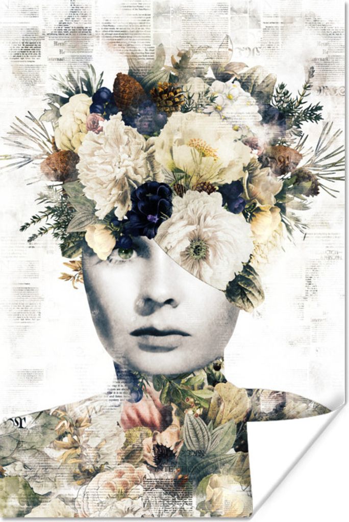 MuchoWow Poster Frau - Blume - Scherben 120x180 cm - Kunstposter