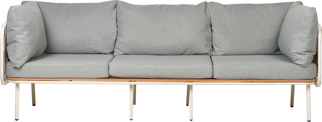 BELIANI Gartensofa Weiß / Hellbraun mit Auflagen Grau aus Produktbild 