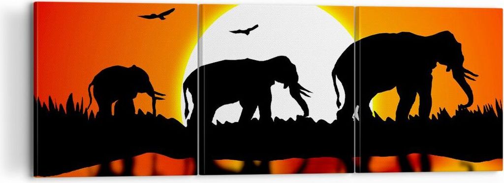 Bild auf Leinwand - Leinwandbild - Tiere Afrikaner Elefanten Natur - 120x40cm - Wand Bild - Wanddeko - Leinwanddruck - Bilder - Kunstdruck - Leinwa...