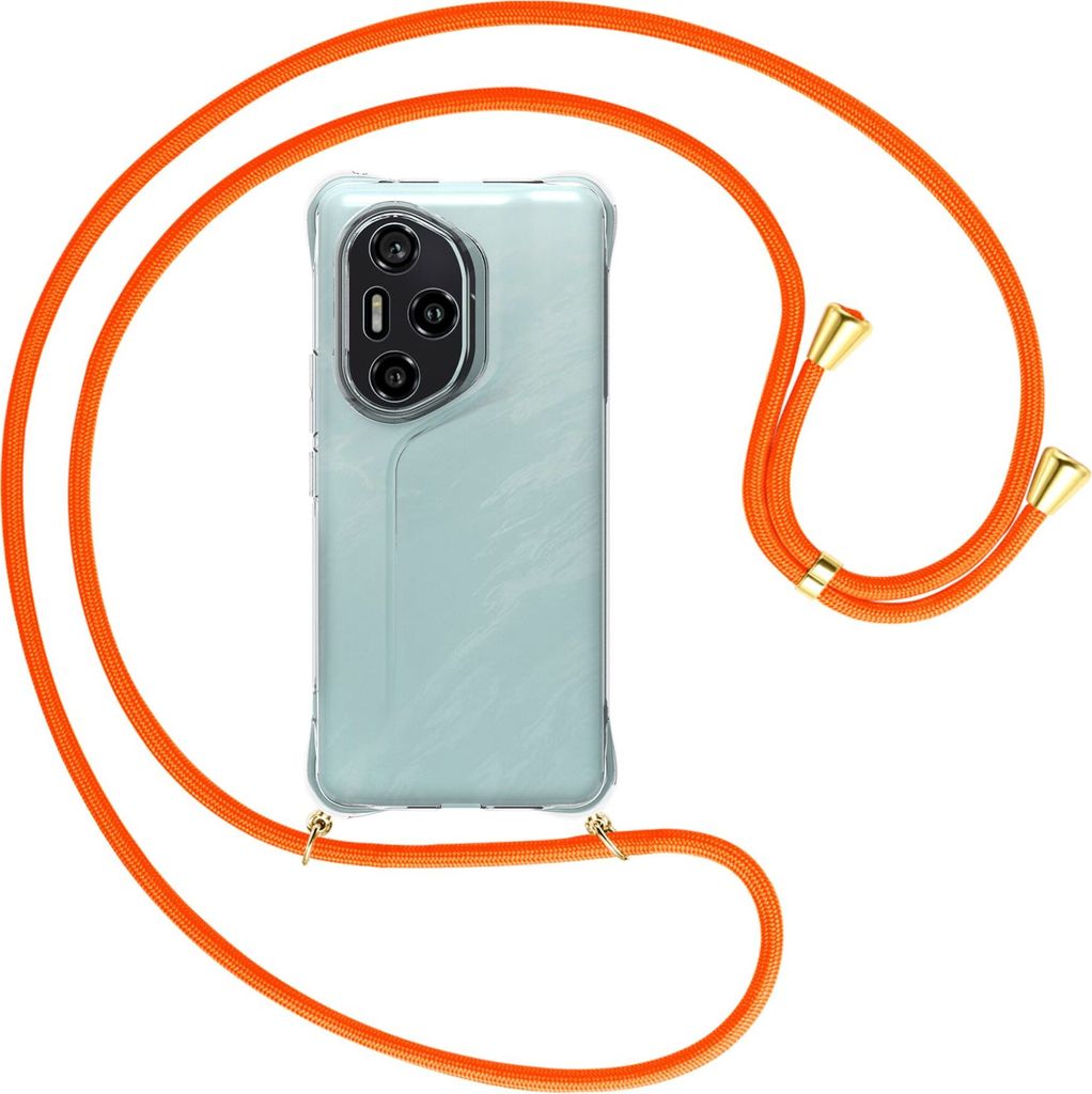Handykette Backcover-Schutzhülle mit Band (Metall goldfarben) für Honor 300 Pro 5G - neonorange