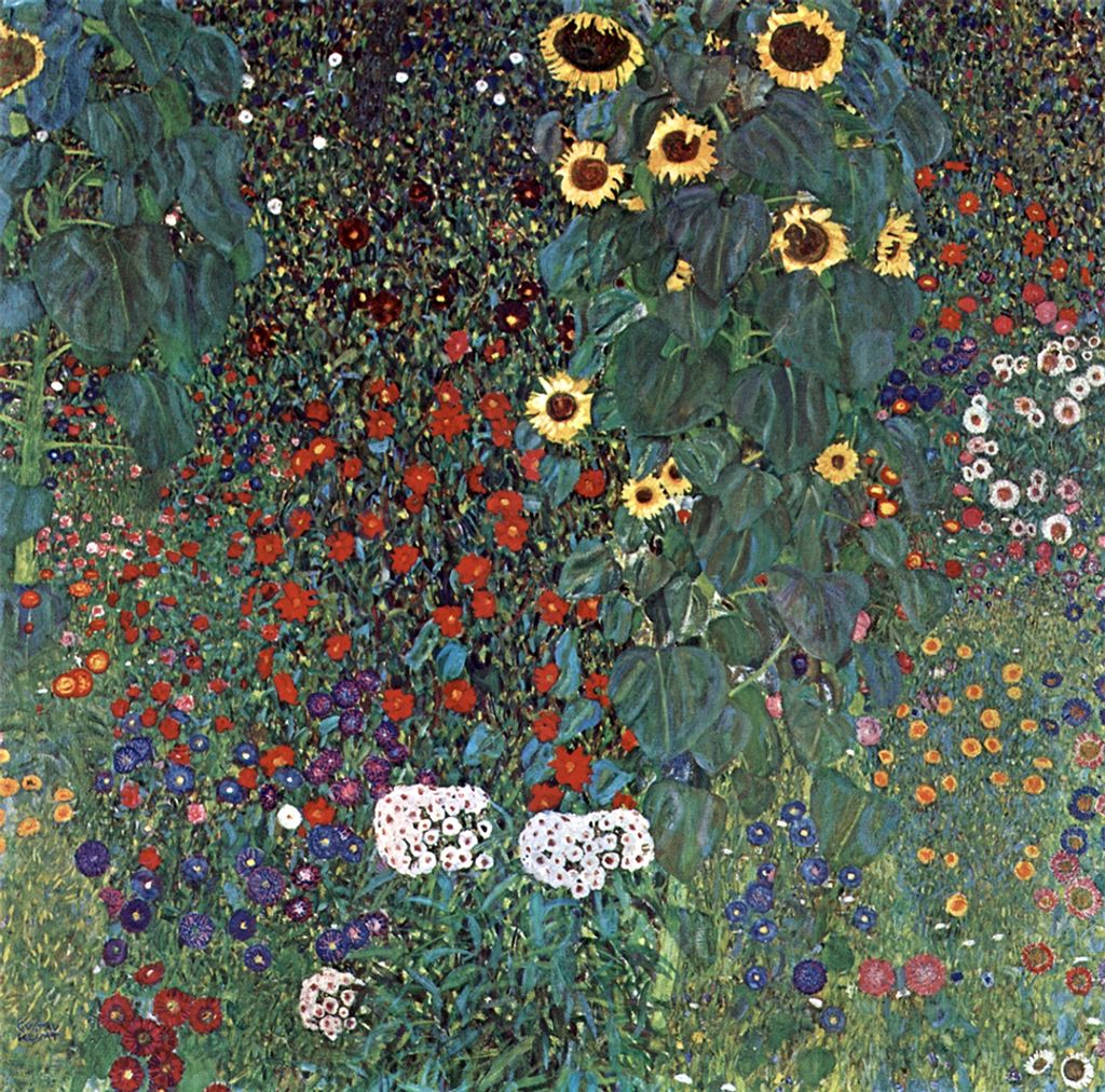 Legendarte - Kunstdruck auf Leinwand - Bauerngarten mit Sonnenblumen Gustav Klimt - Wanddeko, Canvas cm. 90x90
