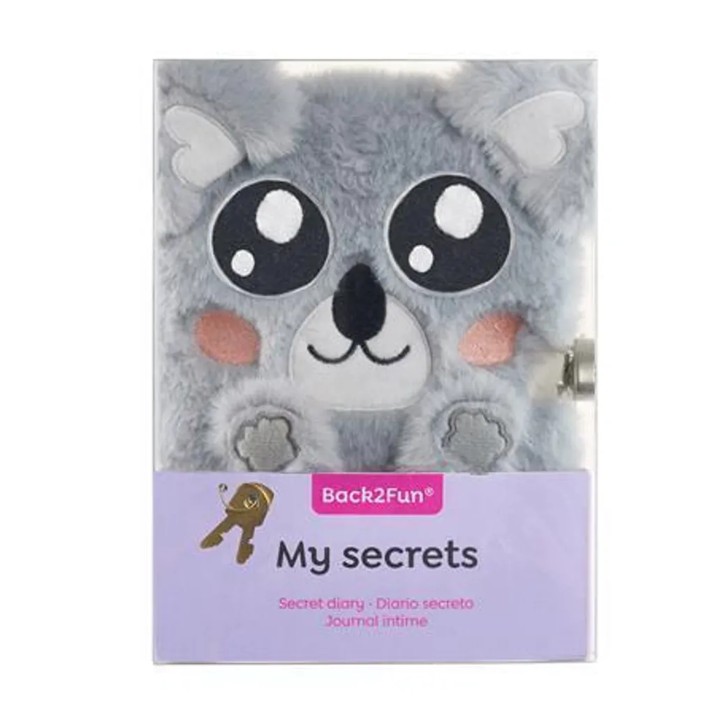 Cahier de textes koala gris peluche APLI Back2Fun pour notes et secrets