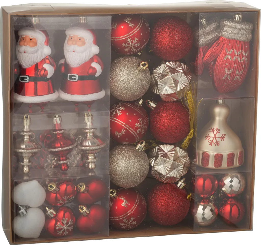 Lot de 45 Suspensions pour Sapin de Noël Rouges et Dorées en Plastique