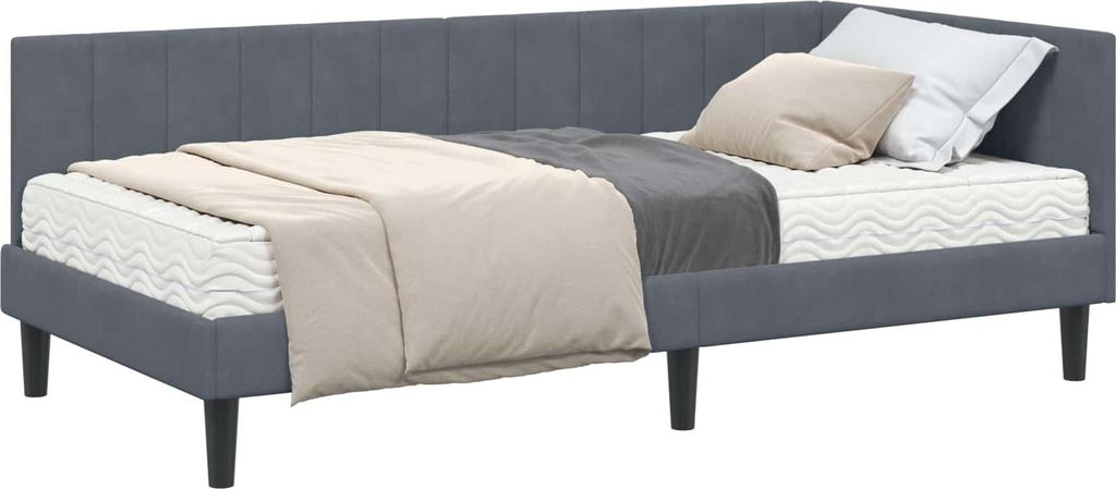 "WINTER SALE"Einzelbett/Jugendbett ️Hochwertiges - Erwachsene/r / Kind - Eckbettgestell mit Matratze mit Matratze 2 pcs Grau Samt - Klassische Be...