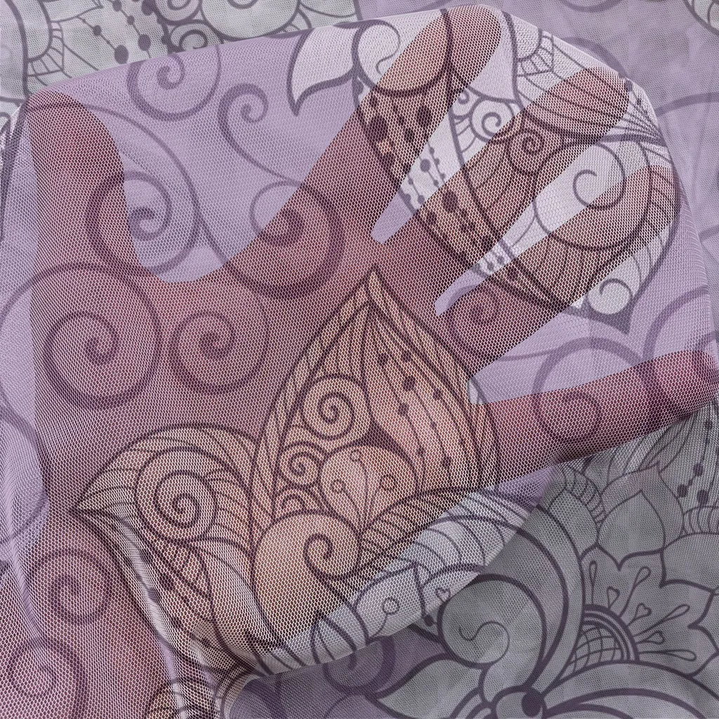 ABAKUHAUS Arazzo floreale, tonalità pastello lilla, motivi floreali e linee ornamentali Zentangle, tessuto satinato setoso per soggiorno e camera da letto, 240 cm x 274 cm, malva, lilla e viola - 3