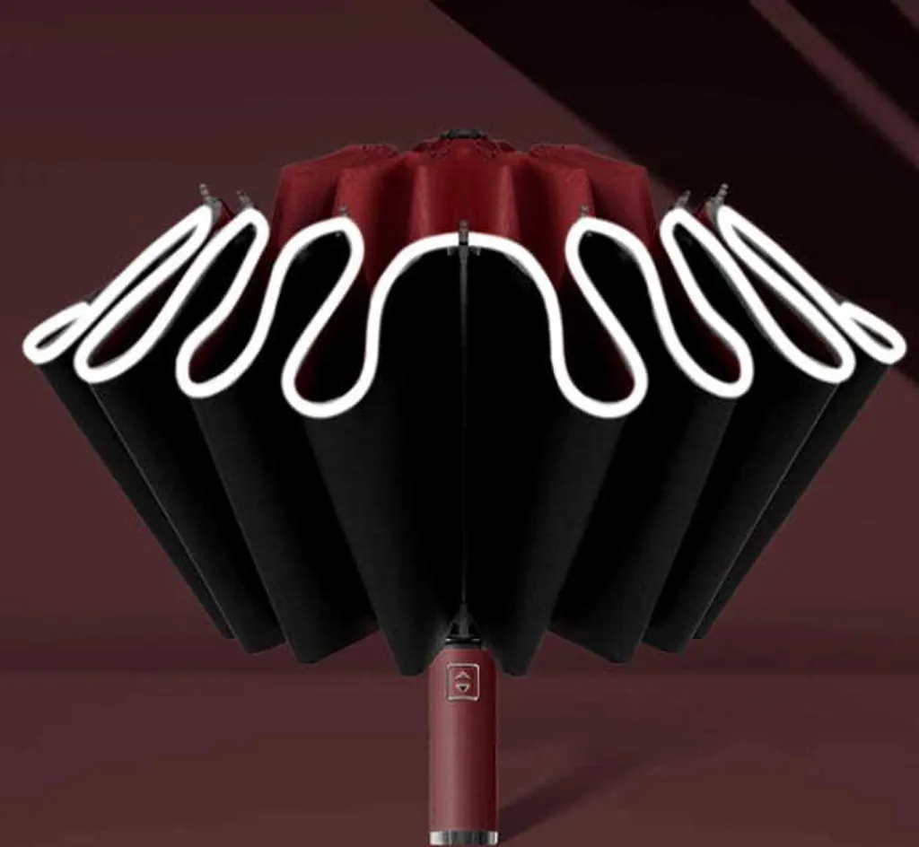 Ombrello pieghevole automatico con striscia riflettente e protezione ANTI-UV, rosso, 112 cm