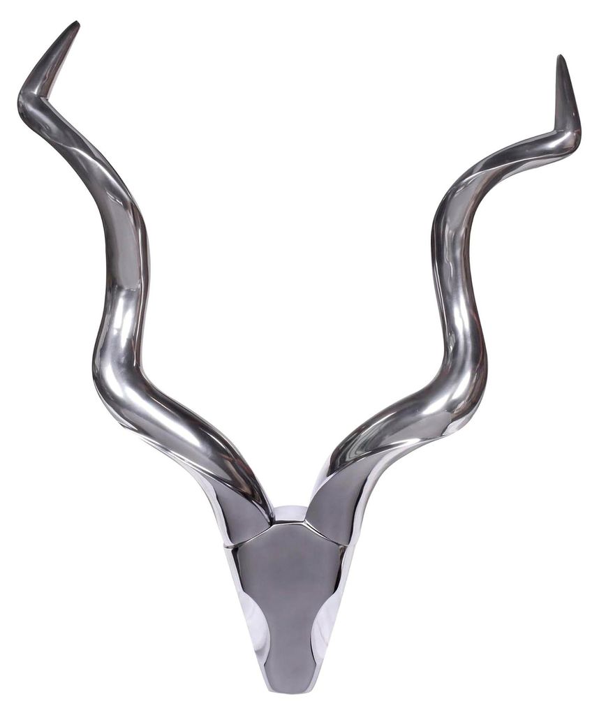 Deko Hirschgeweih aus Aluminium Wanddekoration im Landhausstil Silber Metall modern, Design Hirschkopf Wand, Wohndeko für außen, Wandschmuck