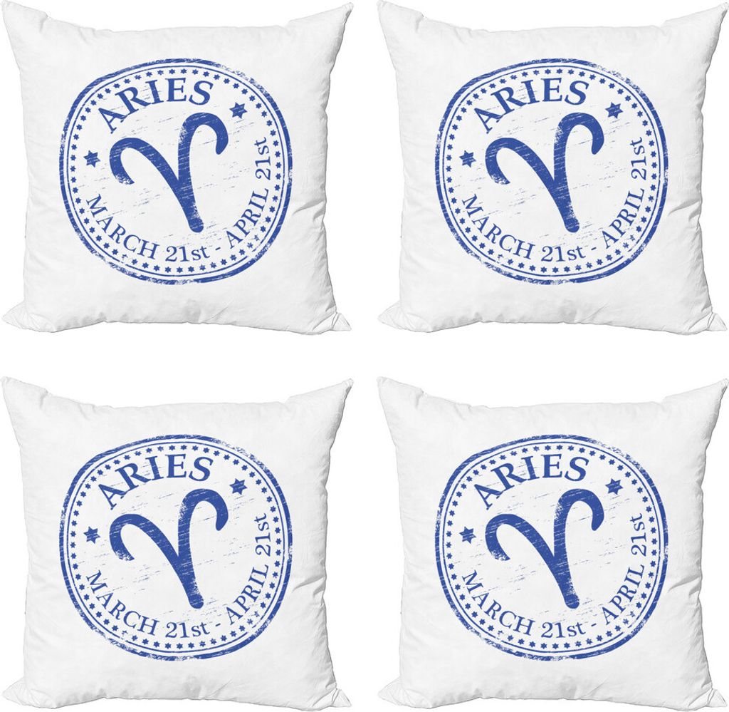 ABAKUHAUS Sternzeichen Widder Kissenbezug Set (4 Stück), Weinlese-Stempel-Zeichen, Moderner Doppelseitiger Digitaldruck, 50 cm x 50 cm, Royal Blue...