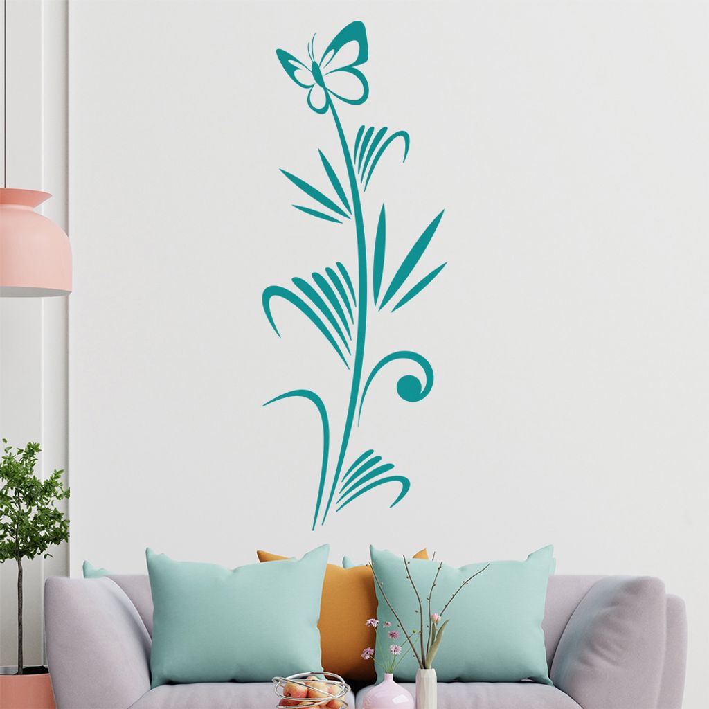 Schmetterling auf Gras Wandtattoo in 6 Größen - Wandaufkleber Wall Sticker - Dekoration, Küche, Wohnzimmer, Schlafzimmer, Badezimmer
