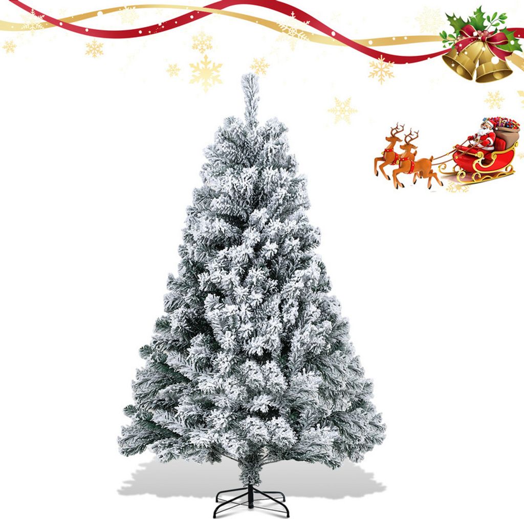 Jayseuw künstlicher Weihnachtsbaum 150cm (Ø ca. 95 cm) mit 550 Spitzen und Schnellaufbau Klapp-System, schwer entflammbar, mit Schnee