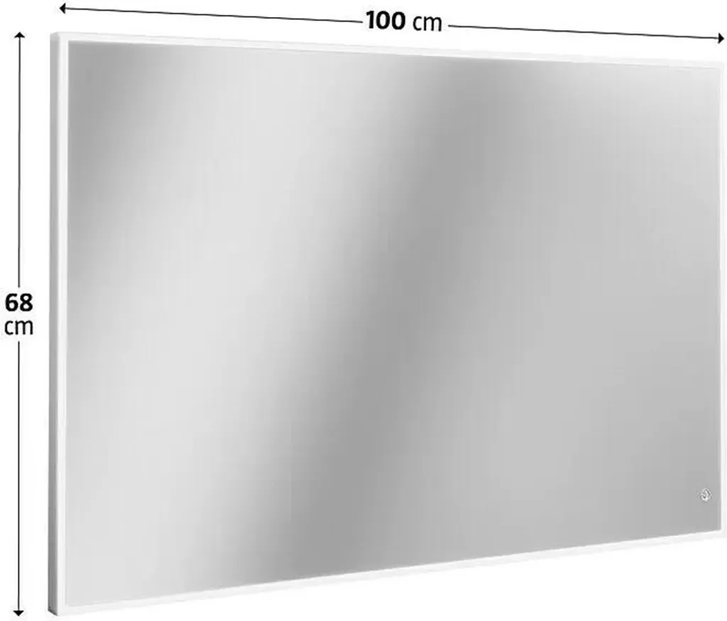 Miroir éclairant LED grand format 100 x 68 cm avec bords carrés chic