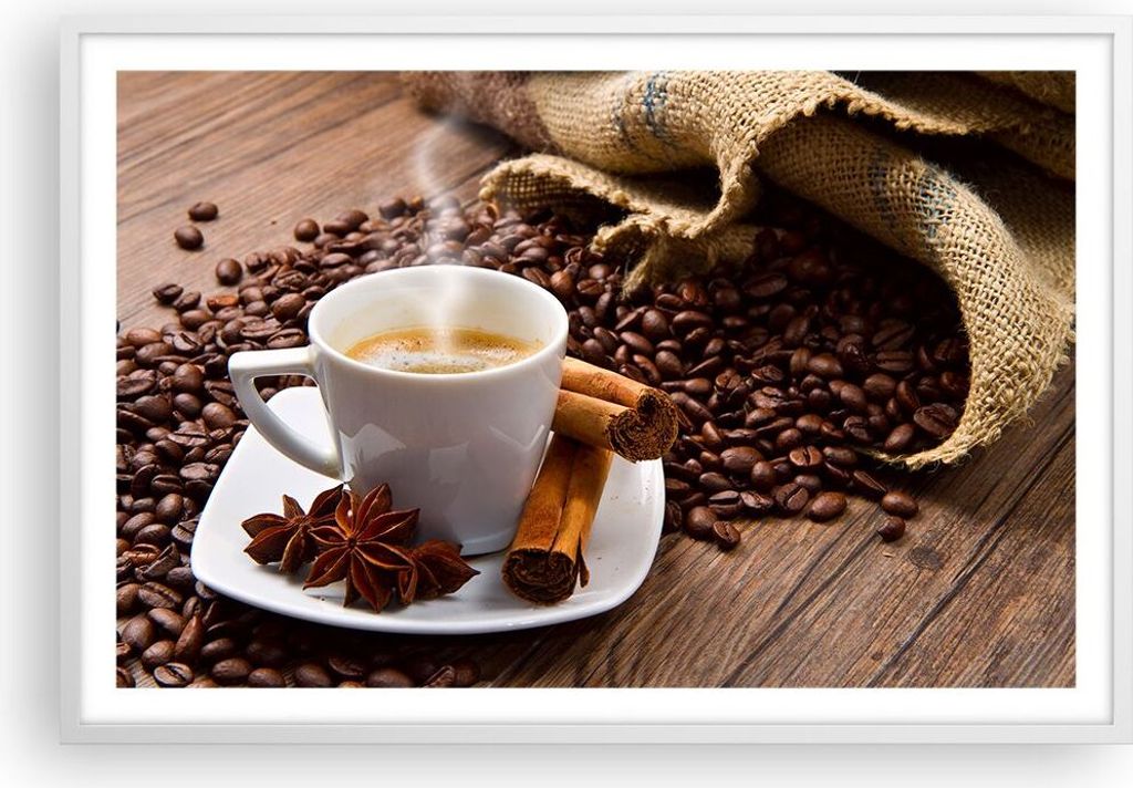 Gerahmtes Poster - Weißer Rahmen - Kaffee schwarz Frühstück Schokolade - 91,5x61 cm - Wand Bild - Wanddeko - Wandbilder - Wandposter - Bilderrah...