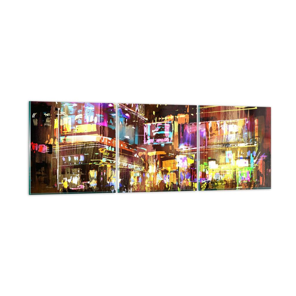 Bilder auf glas - Street Lichter Nacht Illustration - 120x40cm - Glasbilder - Wandbilder - Kunstdruck - Wanddekoration aus Glas - Glas Bilder - Wan...