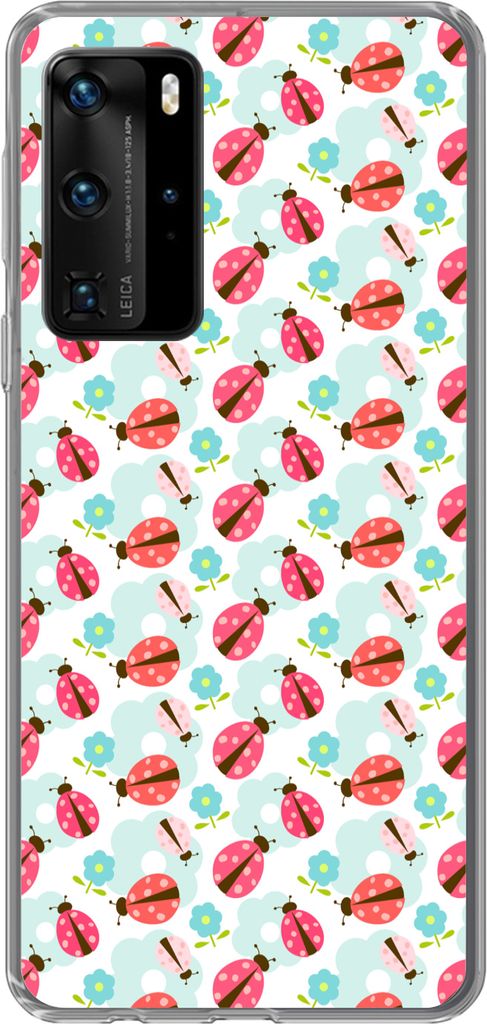 MuchoWow Handyhülle Schutzhülle Hülle für Telefoonhoesje Huawei P40 Pro Mädchen - Marienkäfer - Blumen - Muster - Mädchen - Kinder - Kinde...