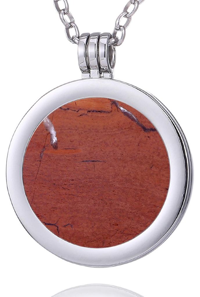 Morella Damen Halskette 70 cm Edelstahl und Anhänger mit Edelstein roter Jaspis Coin 33 mm Chakren Scheibe in Schmuckbeutel