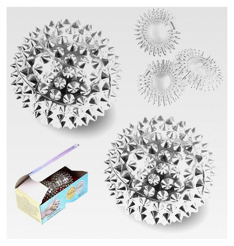 2 Stück Magnetische Akupressur-Bälle & 3 Stück Massageringe für Finger Igelball Massage Klein 32 mm Durchmesser Set für Stressabbau oder Massage