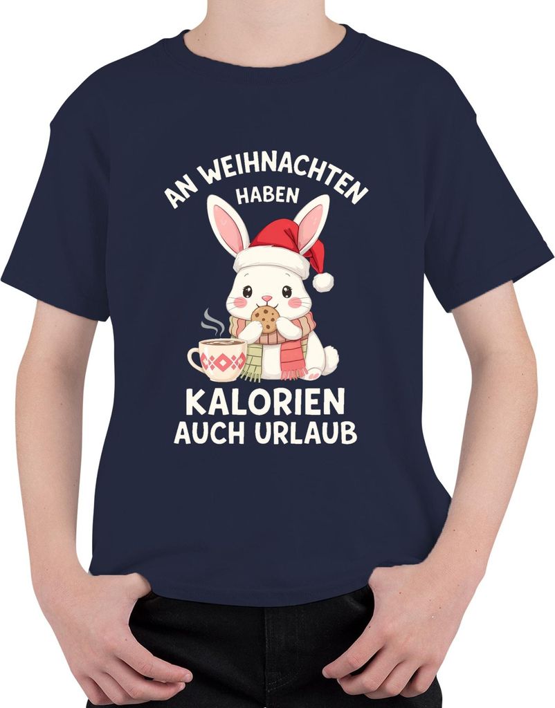 An Weihnachten Kalorien haben Urlaub Weihnachtshase Keks Geschenk Uni Kinder T-Shirt, Navy, 116