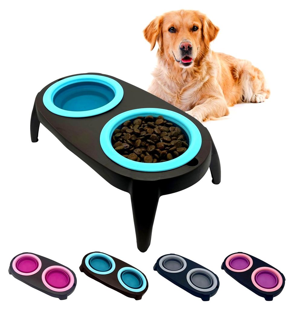 Erhöhter Hundenapf mit Antischlingnapf für Hunde. Fressnapf für Katzen mit Trinkbrunnen. 2 ausziehbare und klappbare Katzennäpfe. Erhöhter Hun...