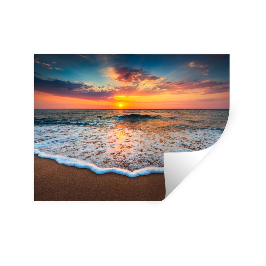 MuchoWow Wandtattoo Wandsticker Wandaufkleber Strand - Meer - Sonnenuntergang 80x60 cm Selbstklebend und Repositionierbar - Faltenfrei