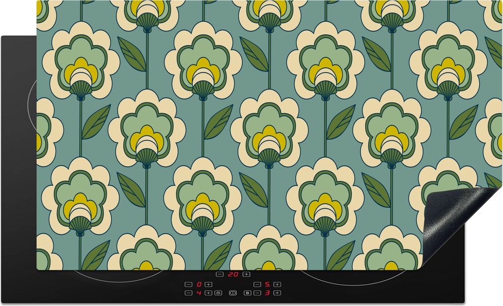 KitchenYeah Herdabdeckplatte Retro - Design - 1970er Jahre - Blume , 89x51cm, Küche Deko, Glaskeramikkochfeld Herdabdeckung, Abdeckplatte fùr K...