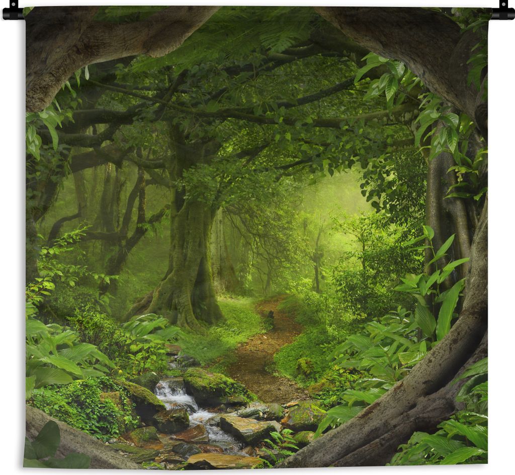 MuchoWow Wandteppich Wandbehang Dschungel - Grün - Natur - Tropisch - Pflanzen 90x90 cm Tapisserie Dekoration Wandtuch - Wandaufhänger