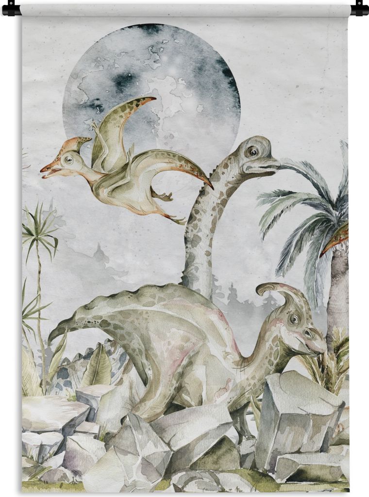 MuchoWow Wandteppich Wandbehang Dinosaurier - Kinder - Dschungel - Grün - Tiere - Natur 60x90 cm Tapisserie Dekoration Wandtuch - Foto-Teppich -...