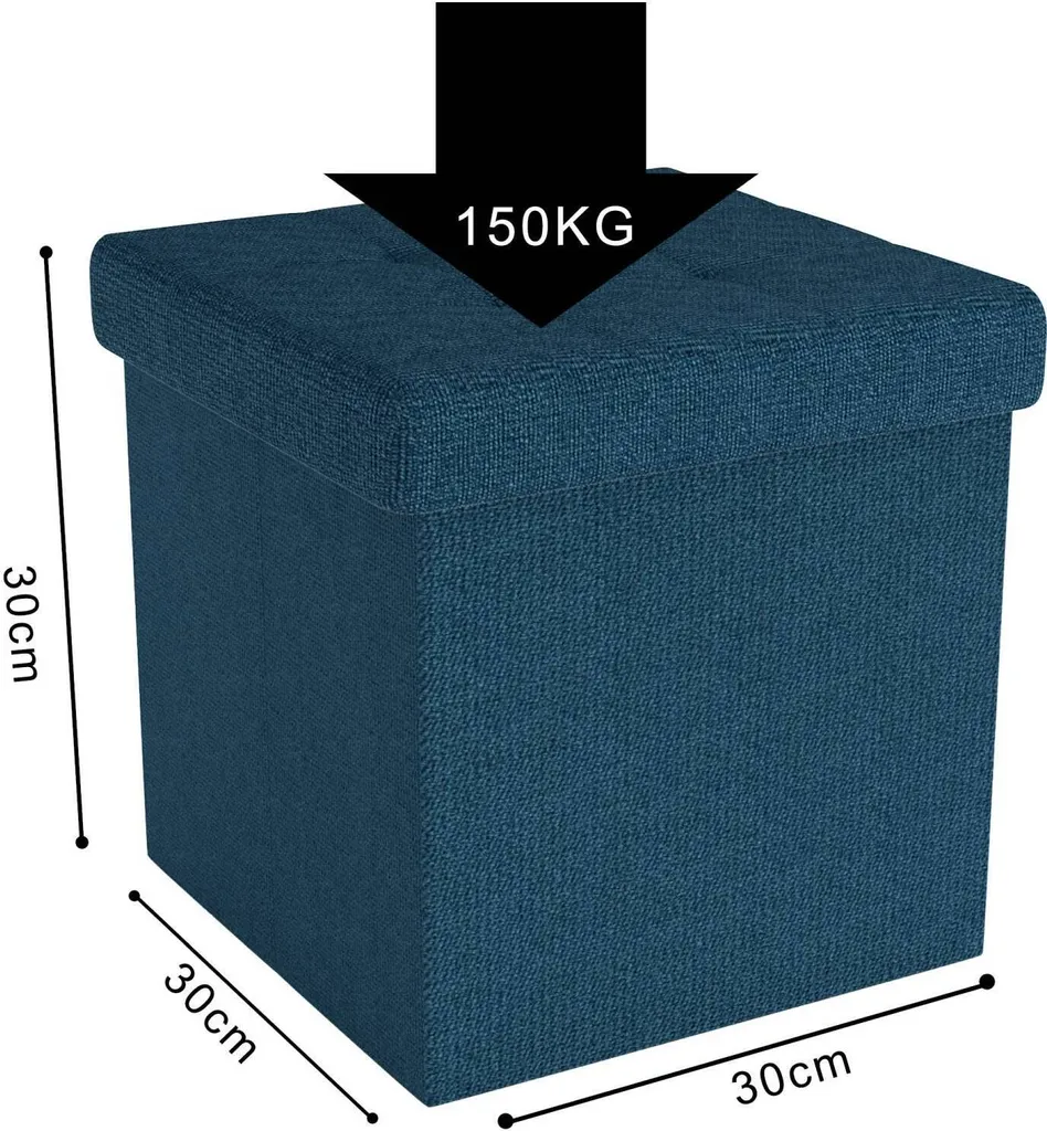 Intirilife Sgabello pieghevole 30x30x30 cm in OCEAN BLUE - Cubo di seduta con vano portaoggetti e coperchio in tessuto con incavi - Cubo di seduta poggiapiedi scatola portaoggetti sgabello a forma di cassapanca - 3