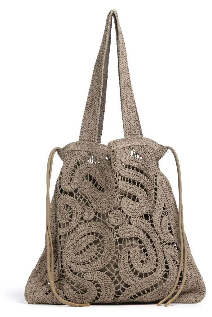 Sac à Main Grand Cabas Pinko en Crochet Couleur Brun Clair Chic