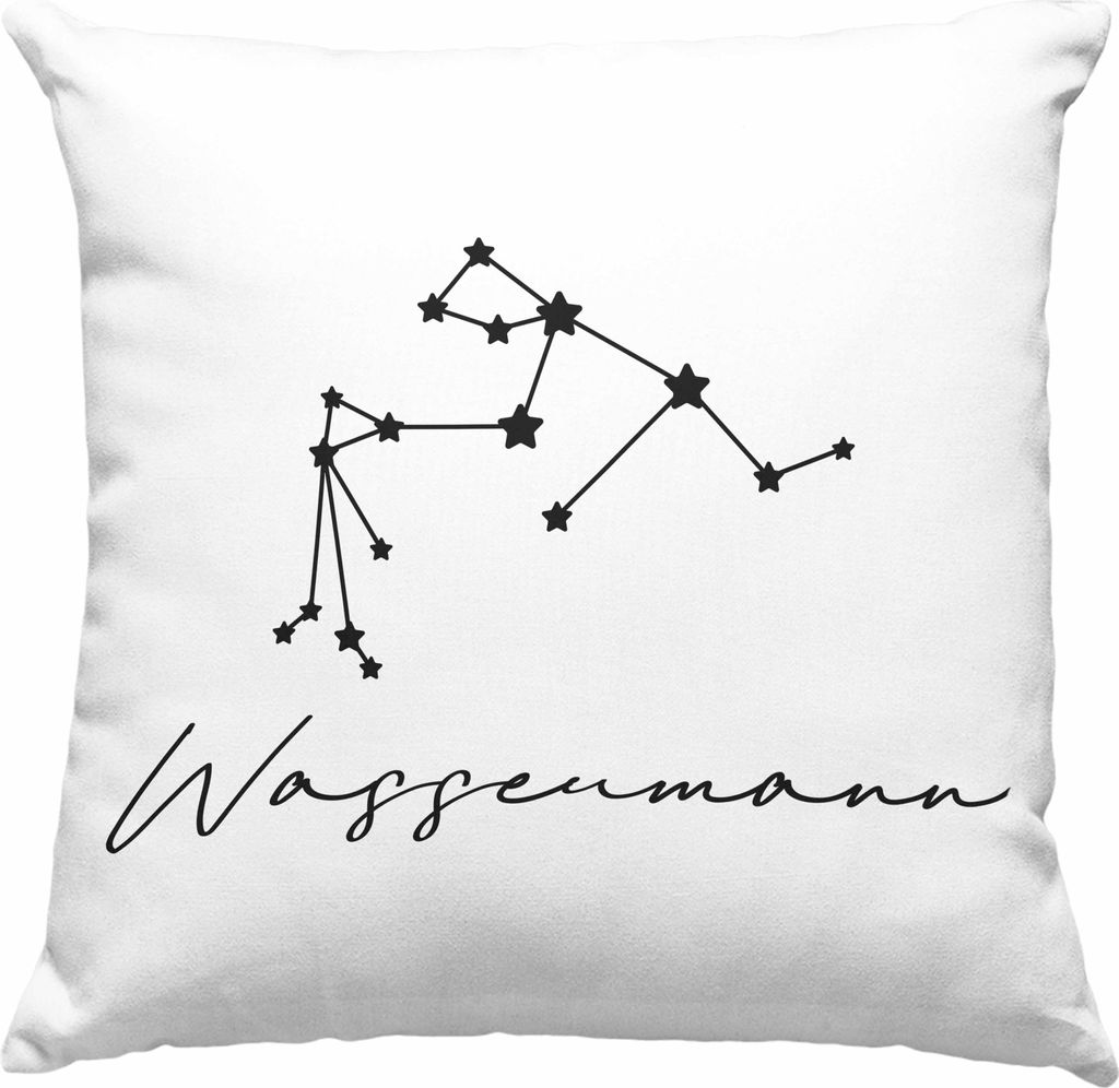 Trendation - Wassermann Sternzeichen Deko-Kissen mit Füllung 40x40 Geschenk Horoskop Tierkreiszeichen (Grau)
