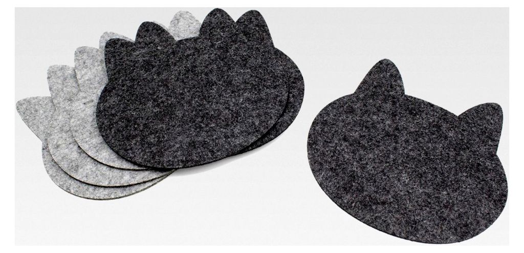Topfuntersetzer Set 6 Stück für den Tisch, hitzebeständig, graumeliert und dunkelgrau, aus Polyester-Filz in Katzenform