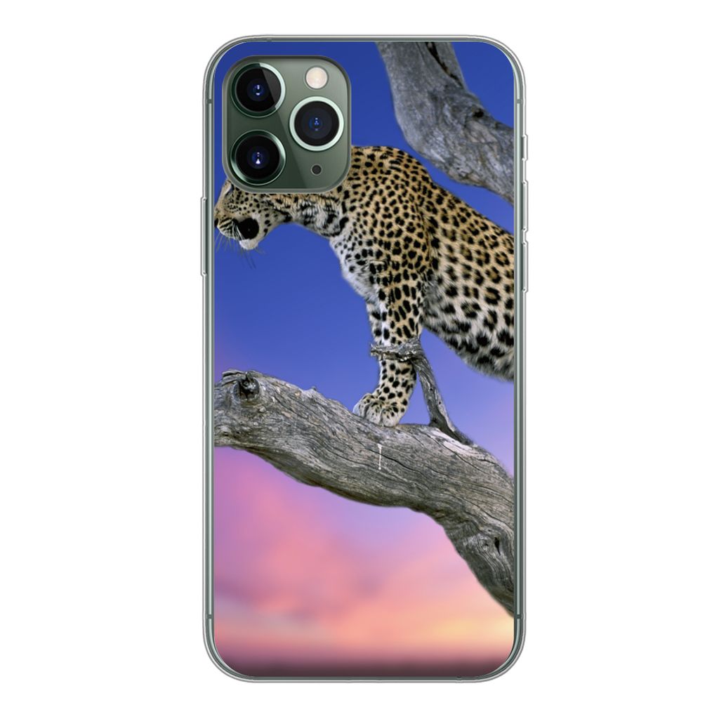 MuchoWow Handyhülle Schutzhülle Hülle für iPhone 11 Pro Leopard - Baum - Zweig Silikon Softcase Handy Hülle - Handy