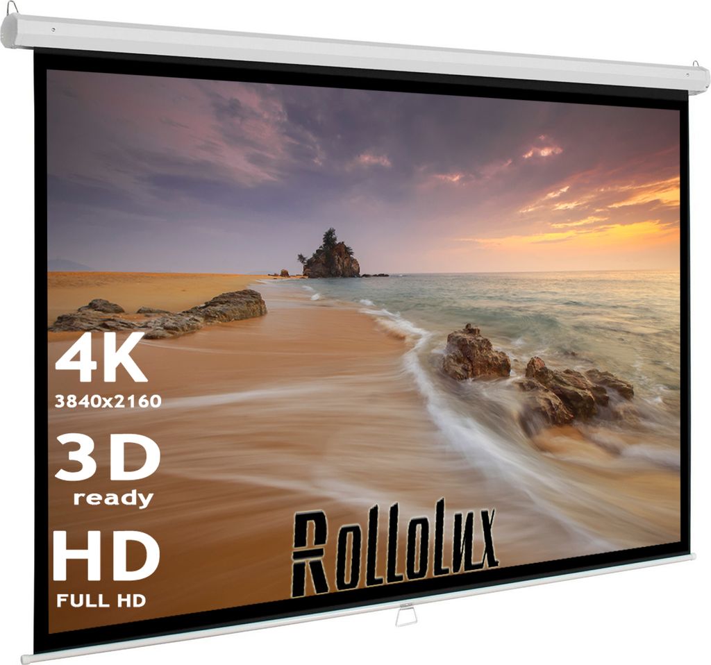 4:3 Rollolux Base Heimkino Beamer Rolloleinwand 200 x 166 (194x146)cm / Gehäuselänge 208 cm / FULL HD / 3D / 4K / HDTV / manuelle Leinwand