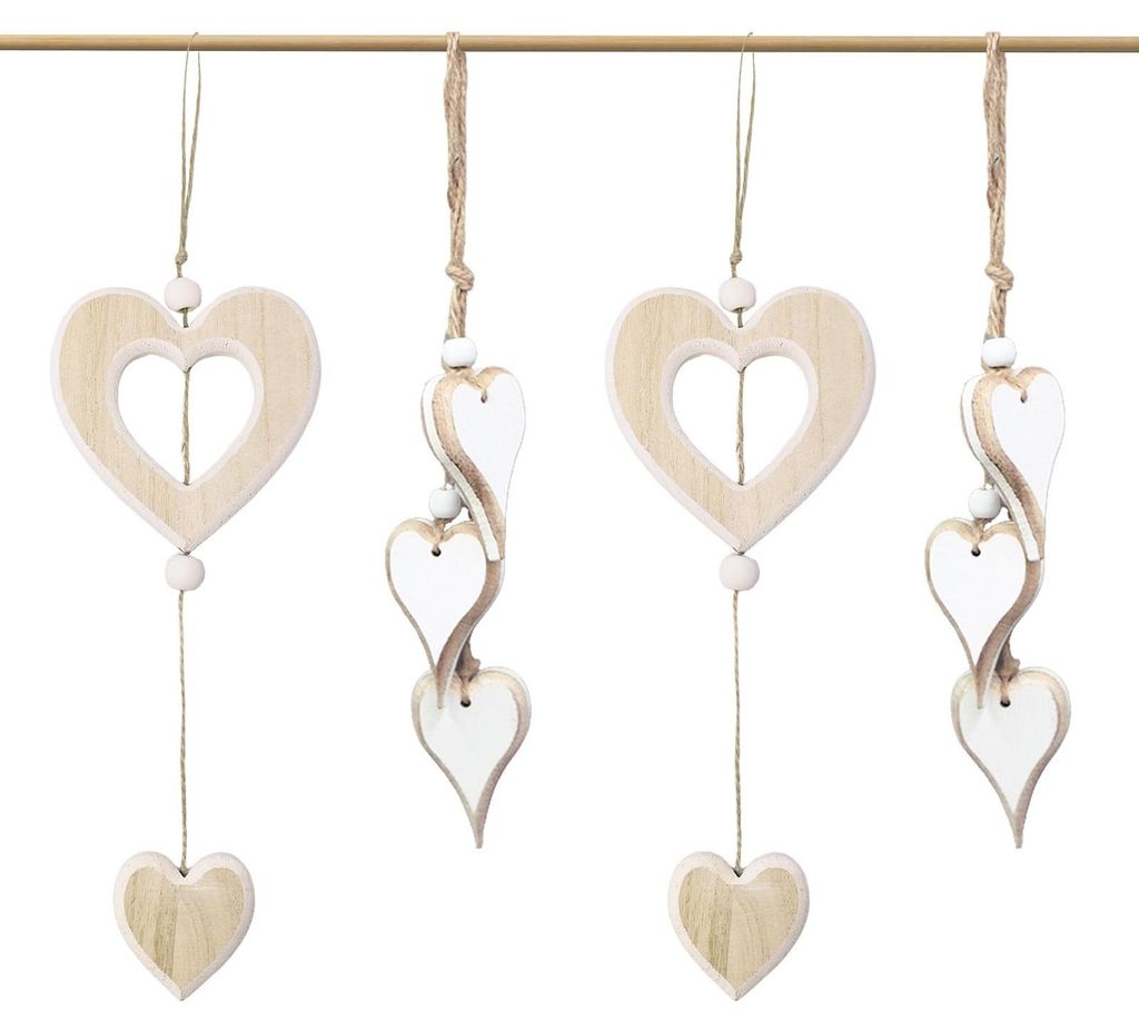 Set van 4 Houten Hart Hangers voor Raamdecoratie Productafbeelding 