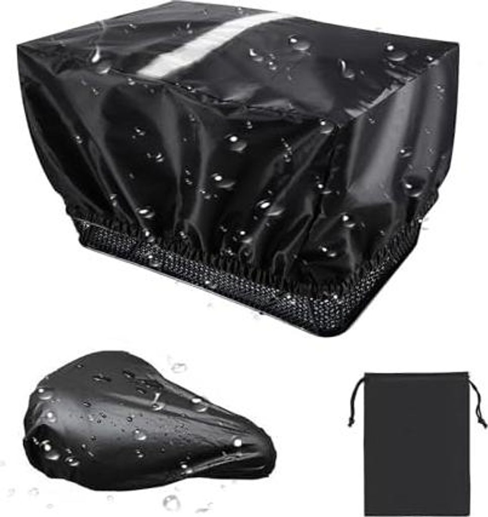 2 Set Regenschutz Fahrradkorb, Schwarz Regenabdeckung Korb Produktbild 