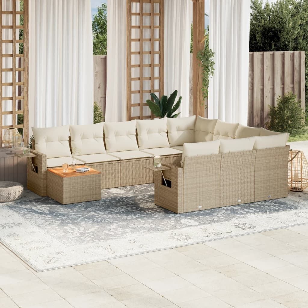 Maison Exclusive - 11-tlg. Garten-Sofagarnitur mit Kissen Beige Poly Rattan